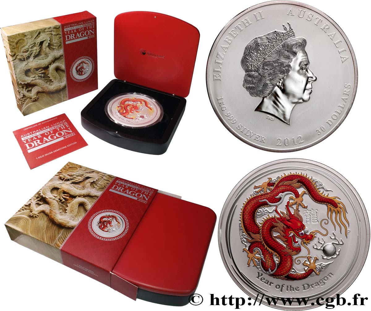 AUSTRALIEN 30 Dollars Proof Elisabeth II Année du dragon 2012  ST 