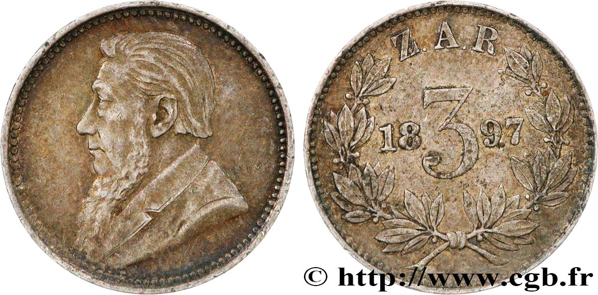 SOUTH AFRICA 3 Pence Kruger 1897  XF 