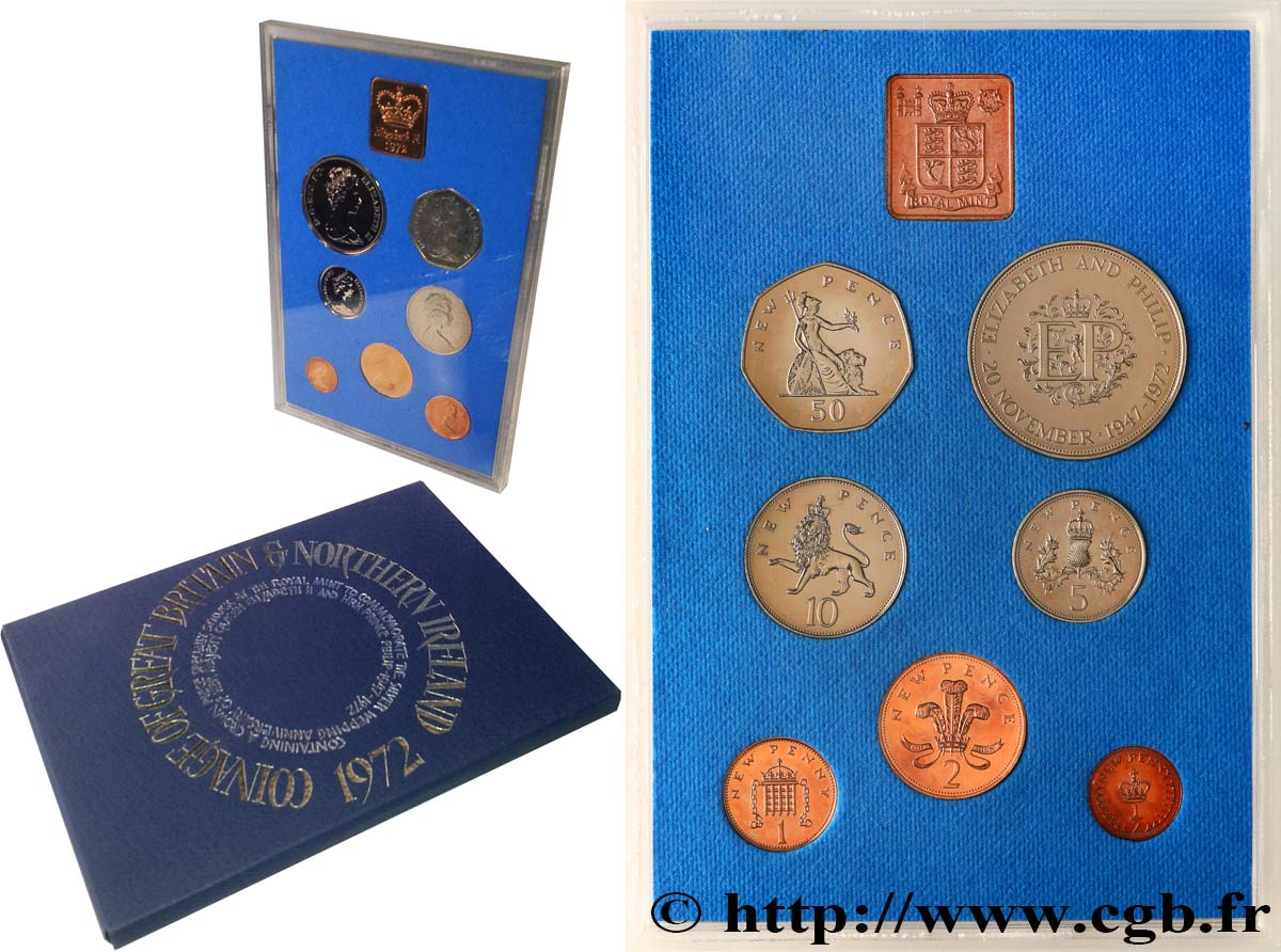ROYAUME-UNI Série FDC 6 monnaies + 1 jeton 1972  FDC 