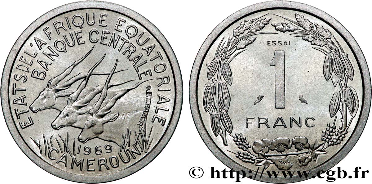 ÄQUATORIALAFRIKA Essai de 1 Franc antilopes 1969  ST 