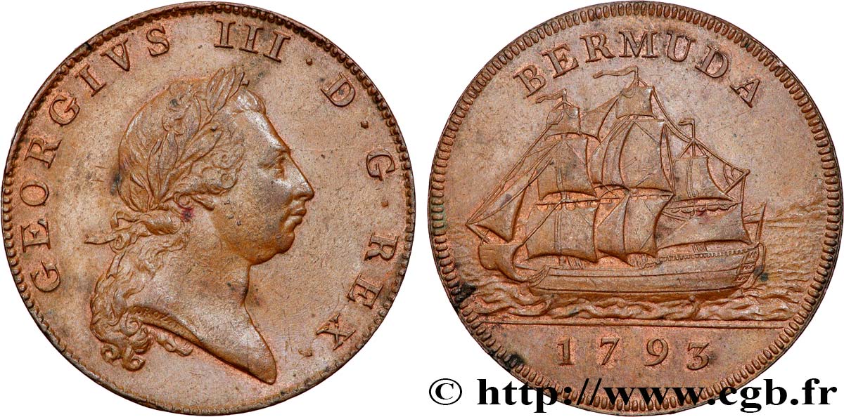 BERMUDAS 1 Penny Georges III 1793  MBC+ 