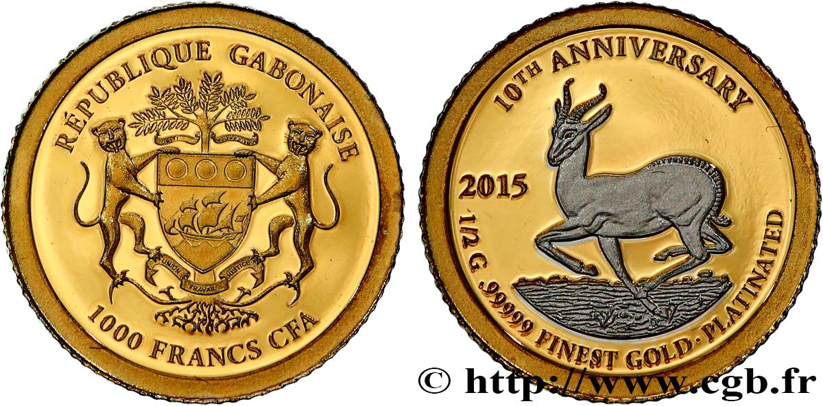 GABUN 1000 Francs CFA Proof Springbok 2015 Paris fST 