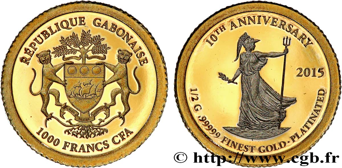 GABON 1000 Francs CFA Proof Brittania 2015 Paris MS 