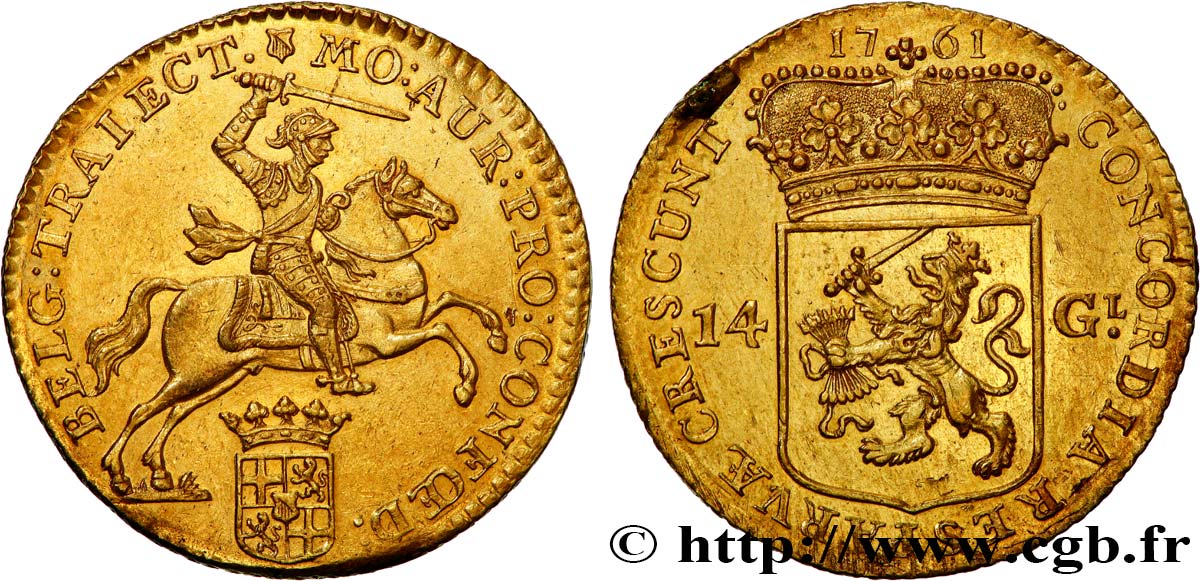 UNITED PROVINCES - GUELDERS 14 Gulden ou Cavalier d or 1761  AU 
