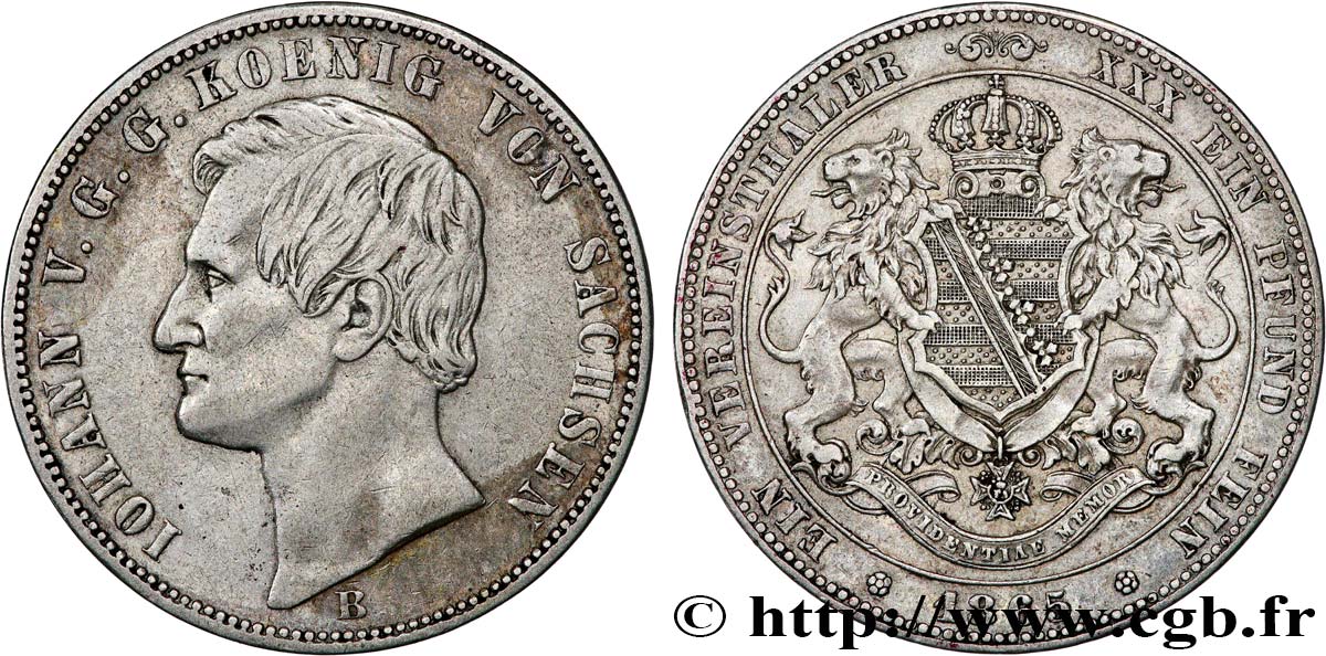 ALLEMAGNE - SAXE 1 Vereinsthaler Jean roi de Saxe 1865 Dresde TTB 