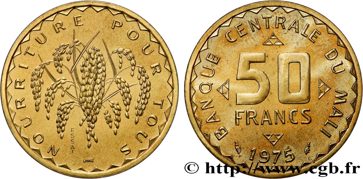 MALI Essai de 50 Francs plant de mil 1975 Paris SPL 