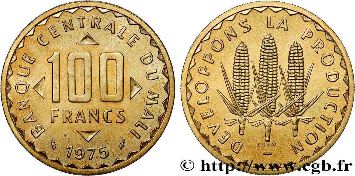 MALI Essai de 100 Francs épis de mais 1975 Paris fST 