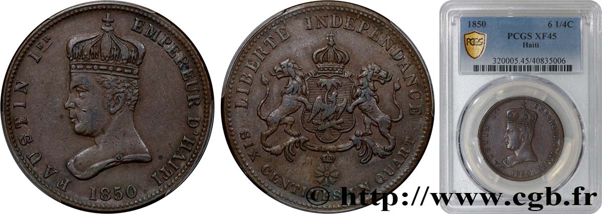 HAITI 6 Centimes 1/4 Empereur Faustin Ier 1850  SS45 PCGS