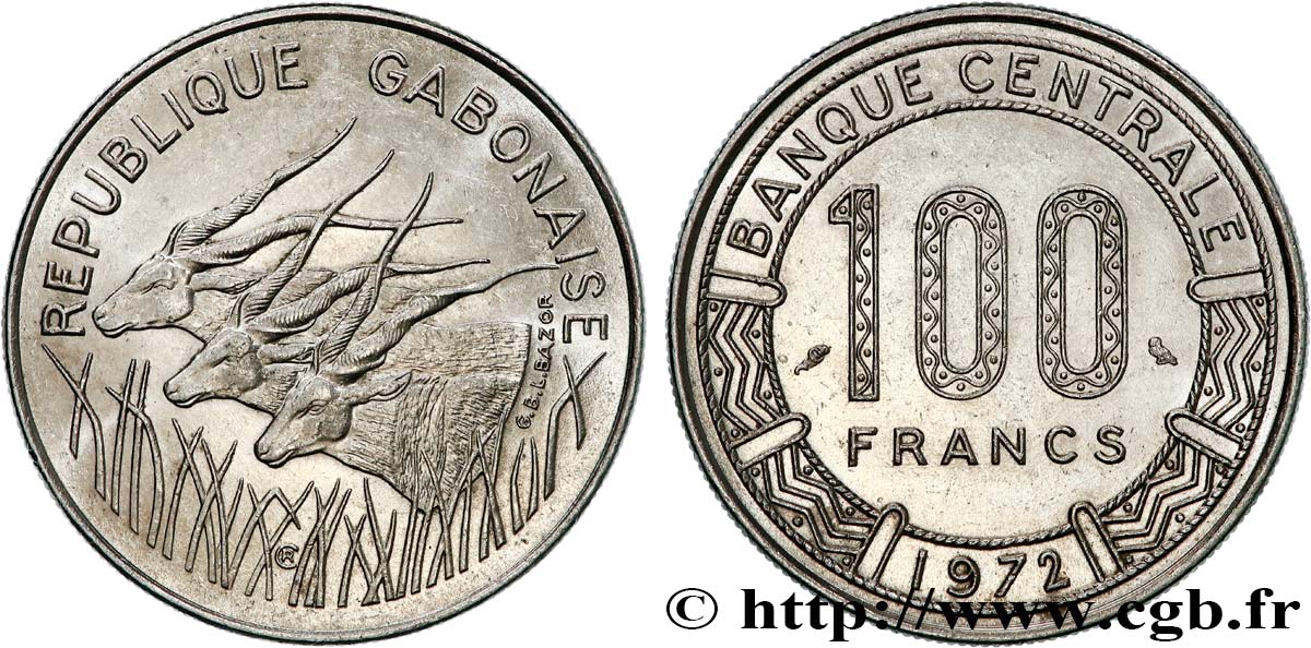 GABUN 100 Francs antilopes 1972 Paris VZ 