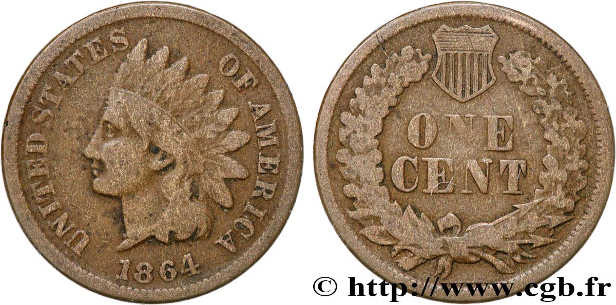 ÉTATS-UNIS D AMÉRIQUE 1 Cent tête d’indien, 2e type 1864  TB 