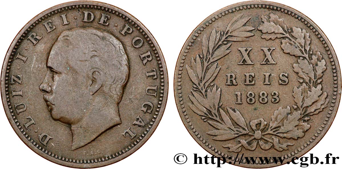PORTUGAL 20 Réis Louis Ier 1883  VF 