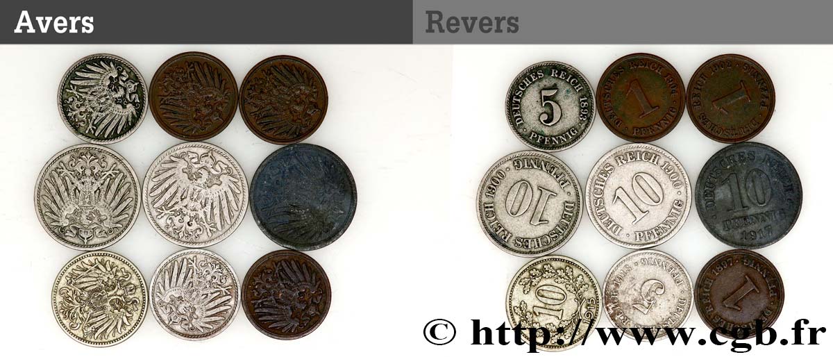 GERMANIA Lot de neuf pièces aigle impérial n.d. Atelier Divers lotto 