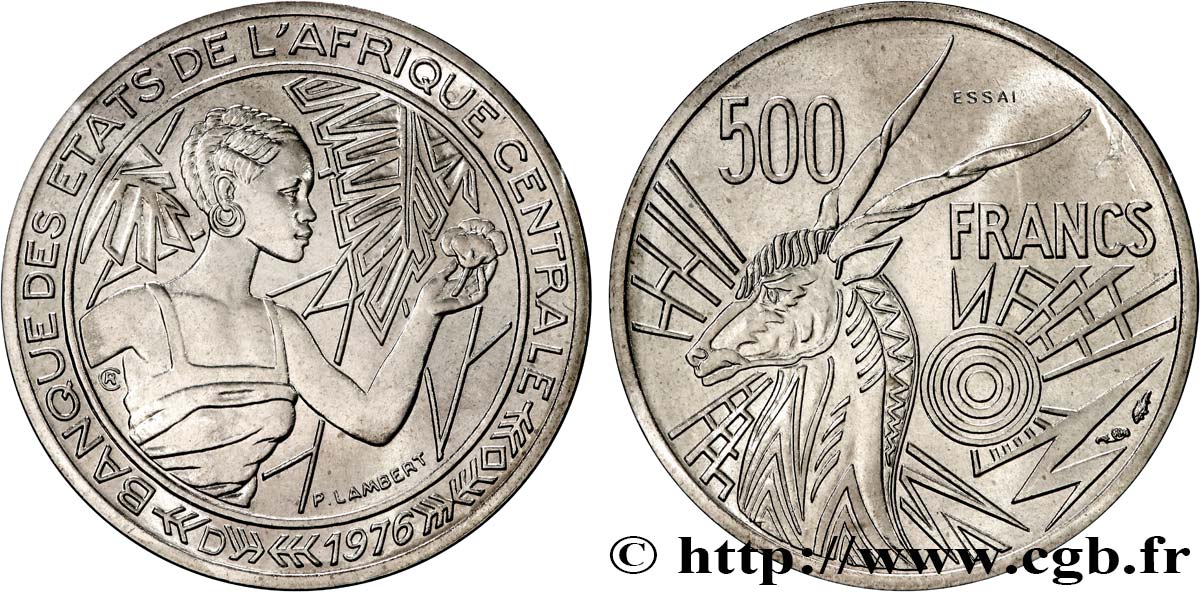 CENTRAL AFRICAN STATES Essai de 500 Francs lettre ‘D’ Gabon 1976 Paris MS 
