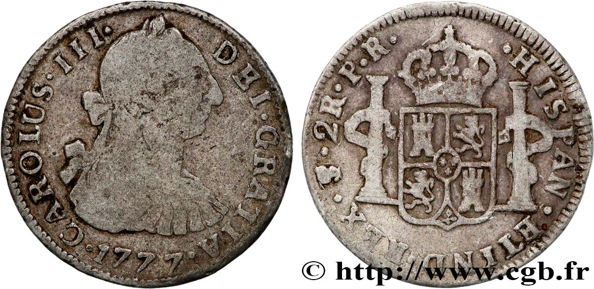 BOLIVIA 2 Reales Charles III 1777 Potosi BC 