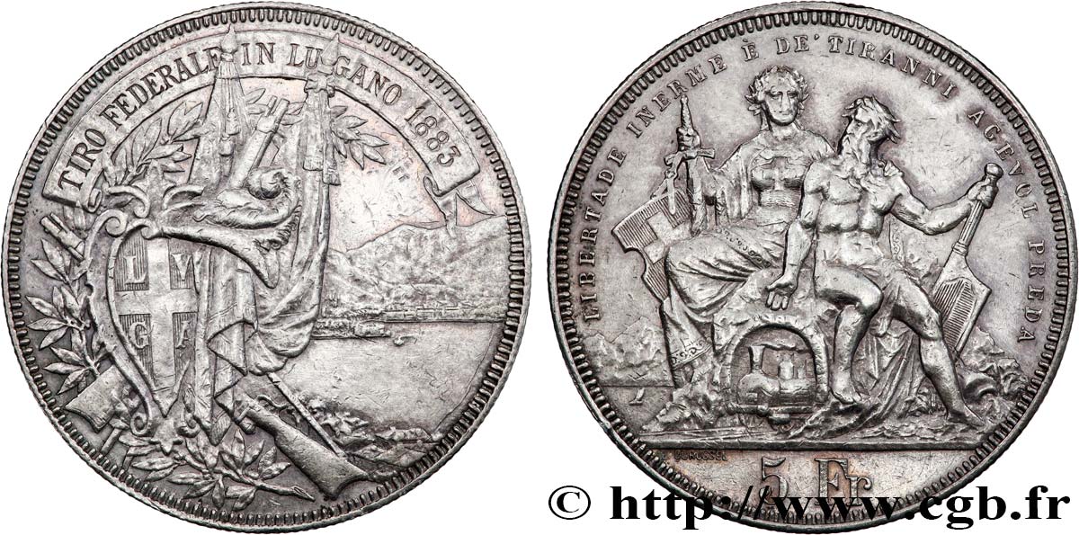 SVIZZERA  5 Francs, concours de Tir de Lugano 1883  BB 
