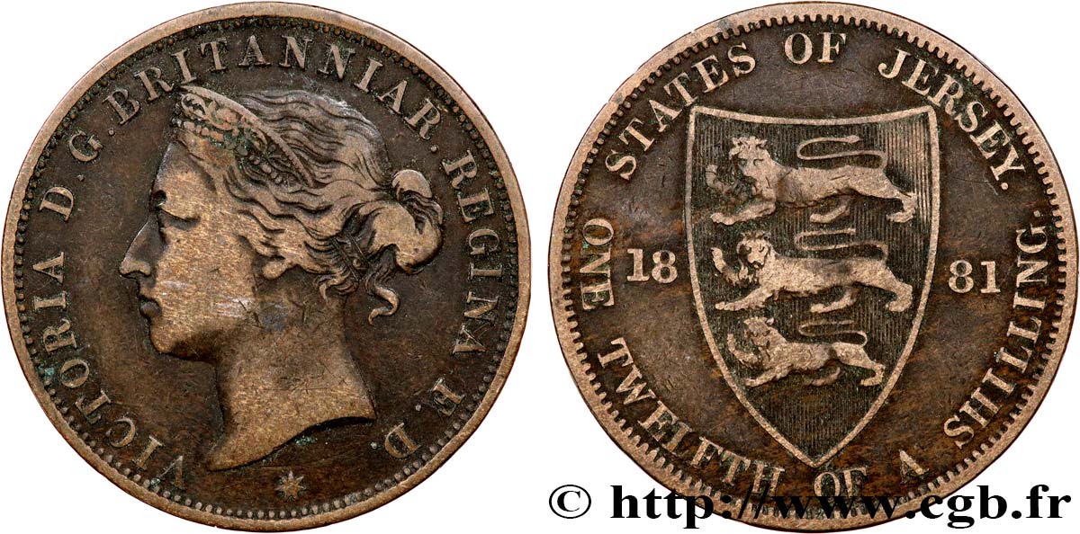 JERSEY 1/12 Shilling Reine Victoria 1881  TB+ 
