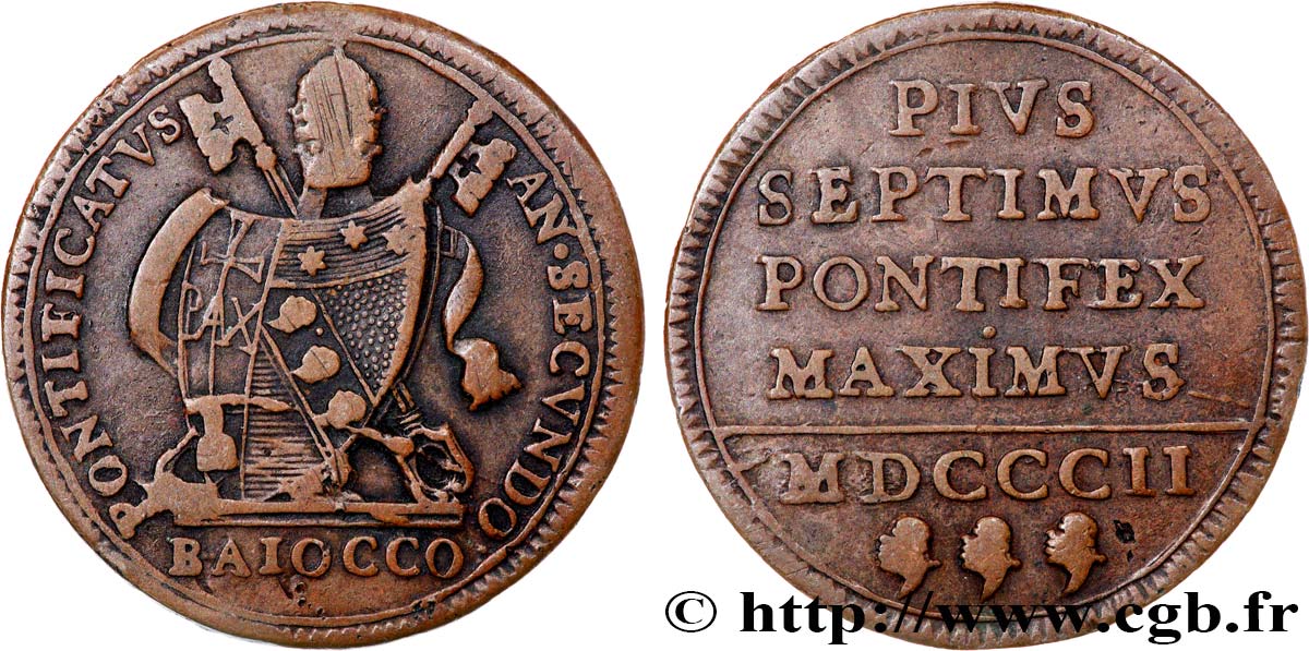 VATICAN AND PAPAL STATES Baiocco 1802 Rome XF 