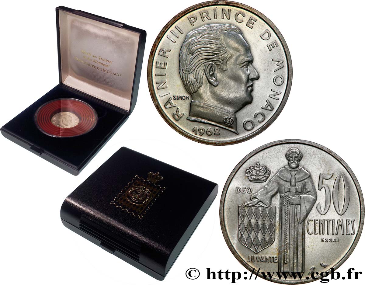 MONACO Essai de 50 Centimes argent prince Rainier III de Monaco 1962 Paris fST 