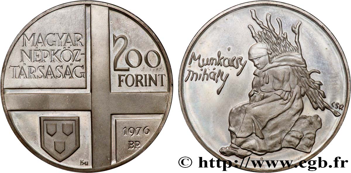 UNGARN 200 Forint Proof le peintre Mihály Munkácsy 1976 Budapest fST 