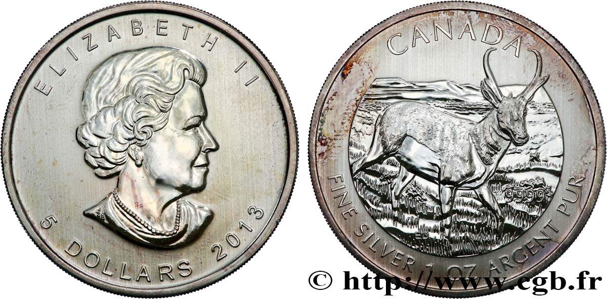 KANADA 5 Dollars (1 once) Proof Elisabeth II / Antilocapre 2013  fST 