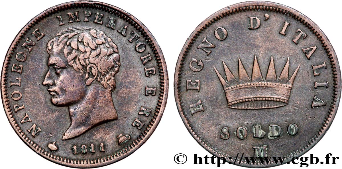 ITALIE - ROYAUME D ITALIE - NAPOLÉON Ier 1 Soldo 1811 Milan TB+ 