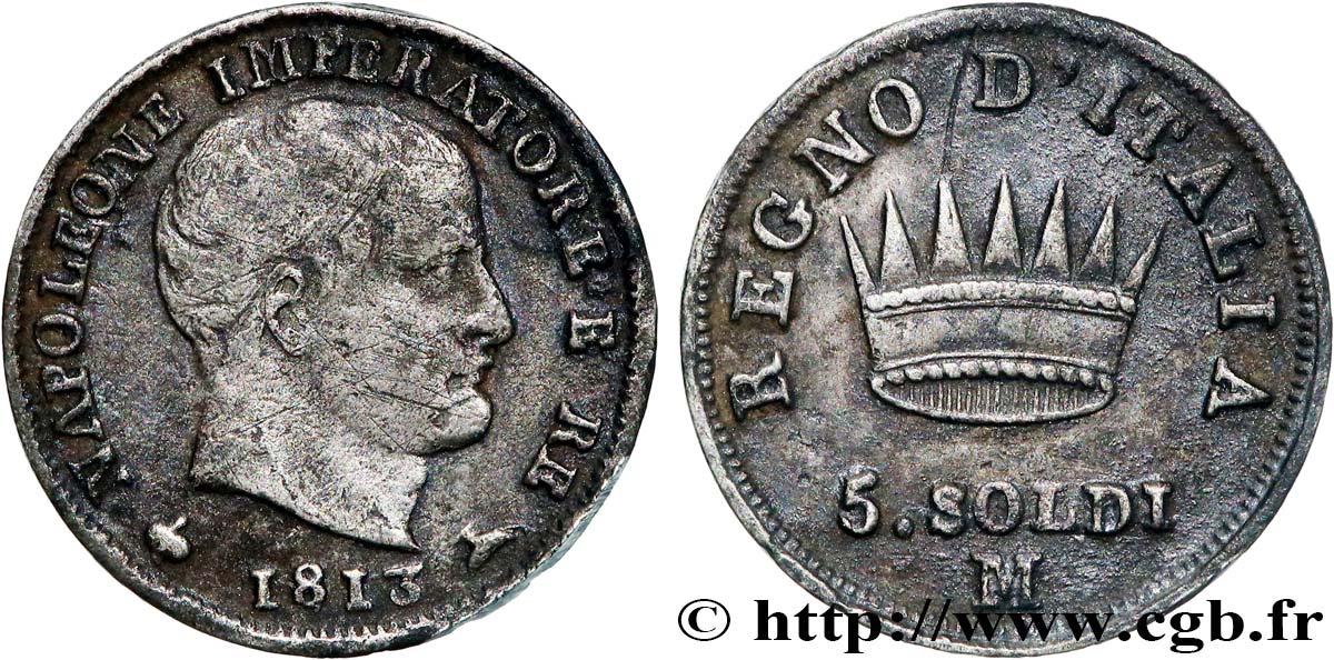 ITALIA - REGNO D ITALIA - NAPOLEONE I 5 Soldi 1813 Milan - M q.BB 