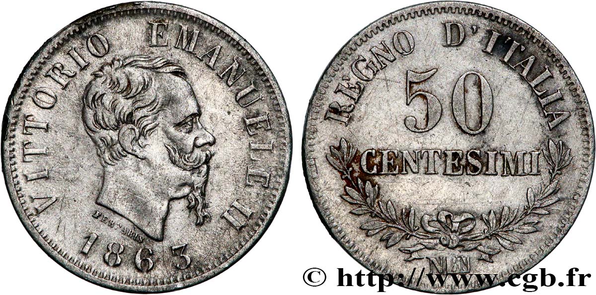 ITALIE 50 Centesimi Victor Emmanuel II 1863 Naples TTB 