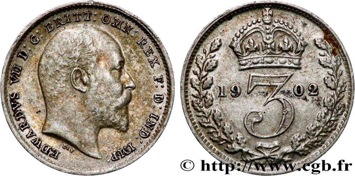 ROYAUME-UNI 3 Pence Edouard VII 1902  TTB+ 