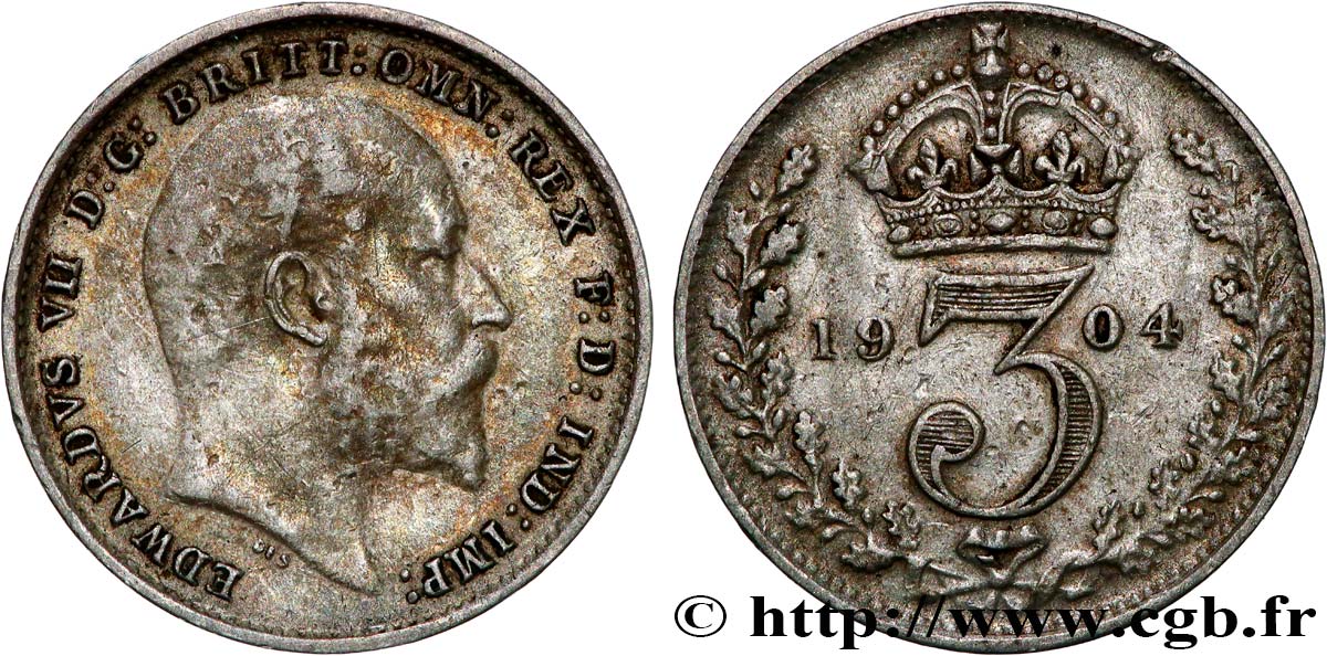 ROYAUME-UNI 3 Pence Edouard VII 1904  TTB 