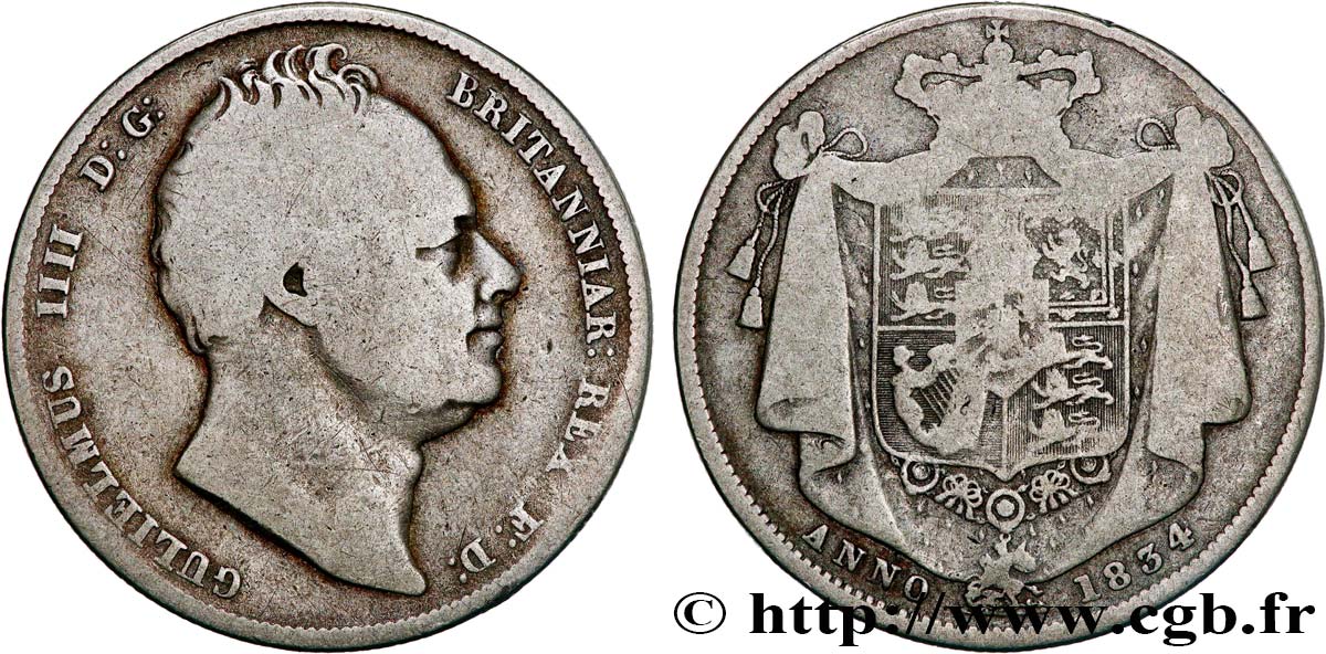 ROYAUME-UNI 1/2 Crown Guillaume IV 1834  TB 
