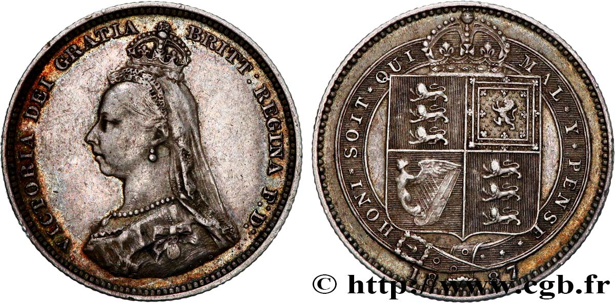 VEREINIGTEN KÖNIGREICH 1 Shilling Victoria buste du jubilé 1887  fVZ 