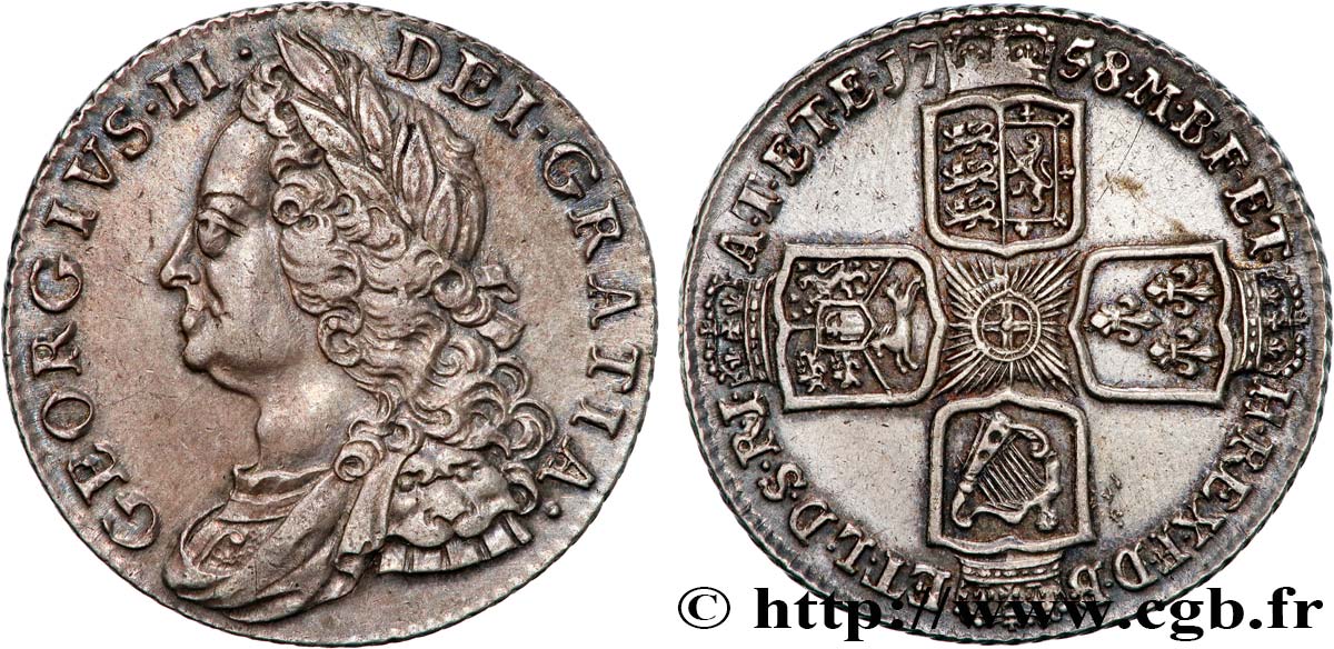 ROYAUME-UNI 1 Shilling Georges II 1758  TTB+ 