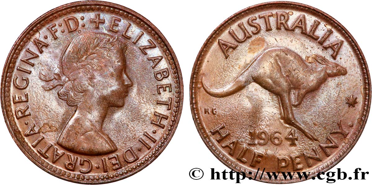 AUSTRALIEN 1/2 Penny Élisabeth II 1964 Perth fVZ 