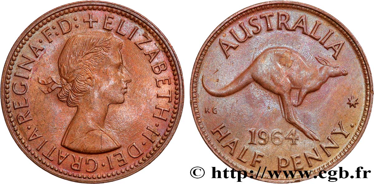 AUSTRALIE 1/2 Penny Élisabeth II 1964 Perth TTB+ 