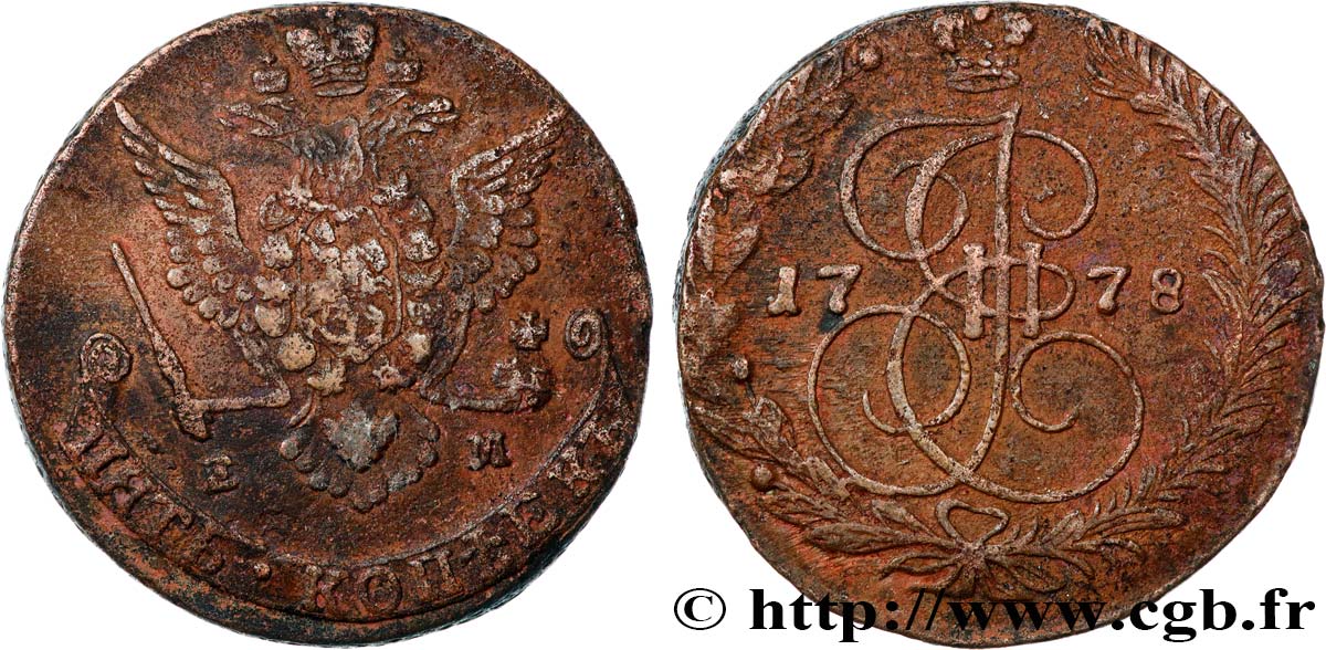 RUSSIE 5 Kopecks Catherine II 1778 Ekaterinbourg TTB 