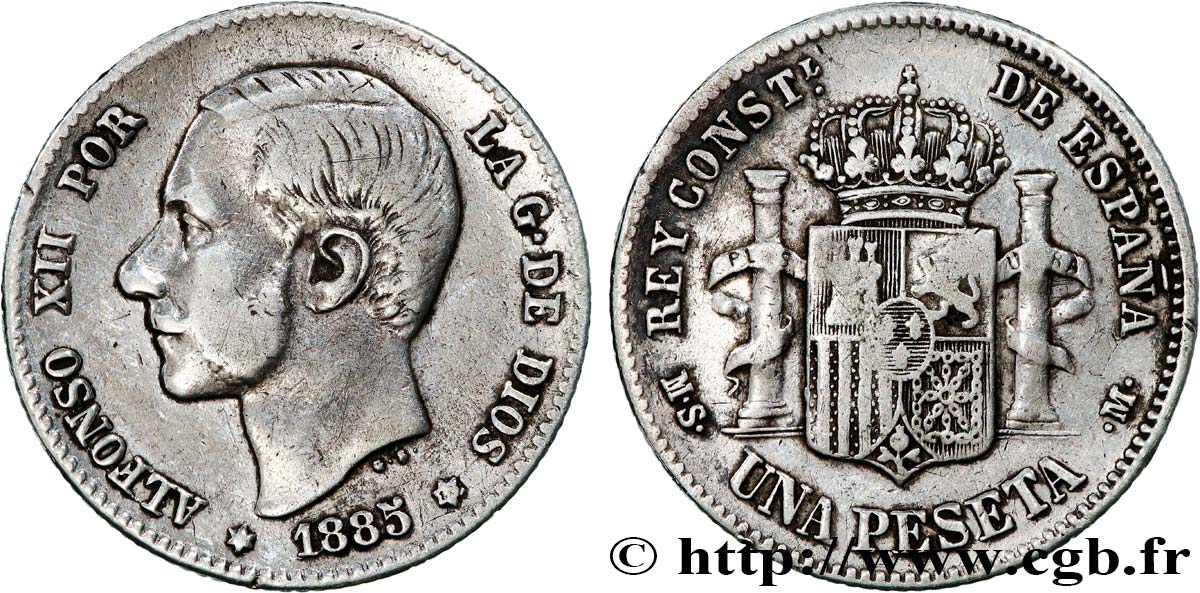 ESPAGNE 1 Peseta Alphonse XII 1885 Madrid TB 