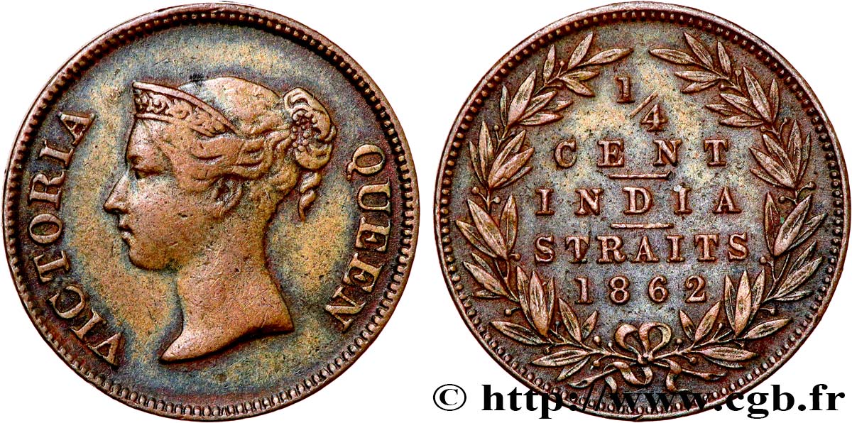 STRAITS SETTLEMENTS 1/4 Cent Victoria 1862  fSS 