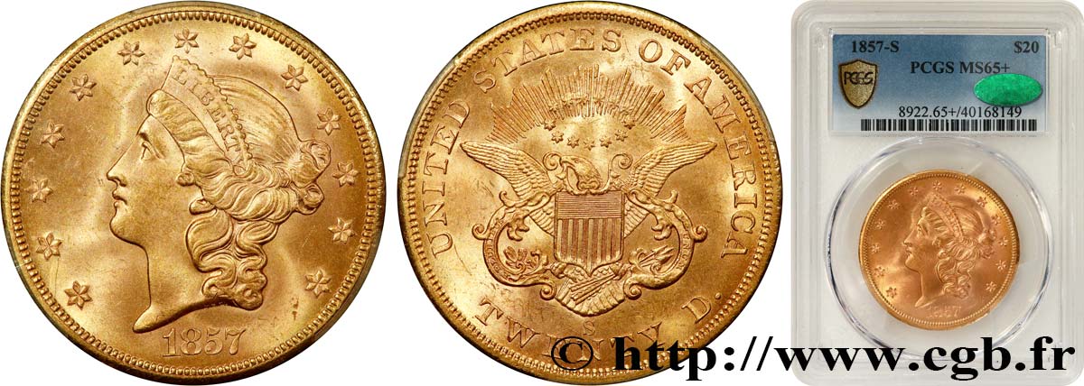 ÉTATS-UNIS D AMÉRIQUE 20 Dollars  Liberty  1857 San Francisco FDC65 PCGS