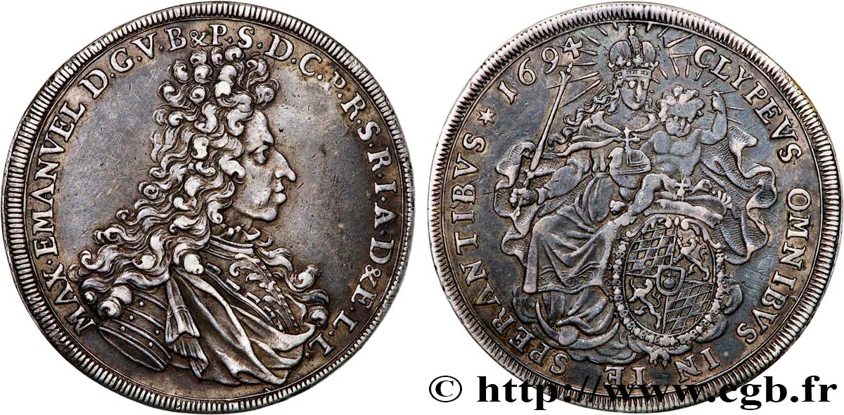 GERMANY - DUCHY OF BAVARIA - MAXIMILIAN II EMANUEL Thaler 1694 Munich AU/AU 