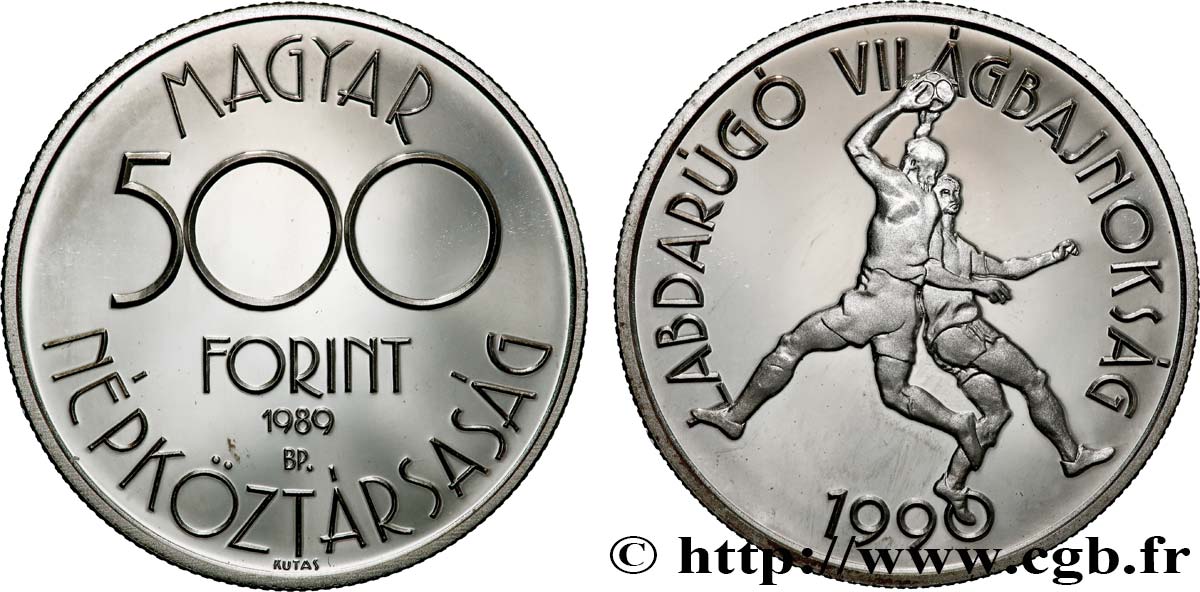 UNGARN 500 Forint Proof Coupe du Monde de football en Italie 1990 1989 Budapest fST 