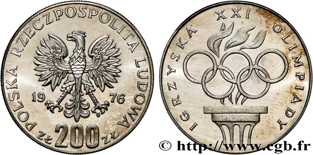 POLOGNE 200 Zlotych XXI Jeux Olympiques 1976 Varsovie SPL 