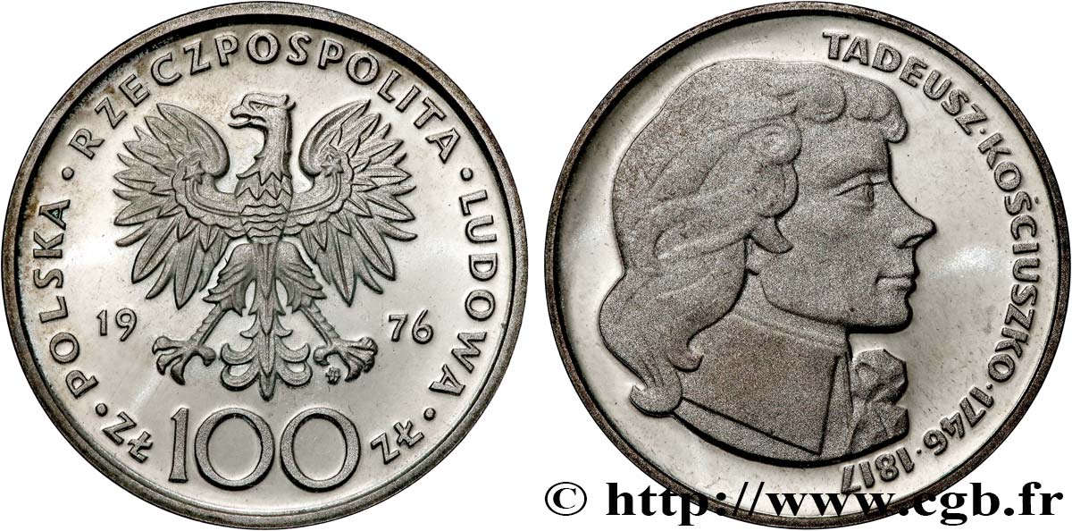 POLEN 100 Zlotych Proof Tadeusz Kosciuszko 1976 Varsovie fST 