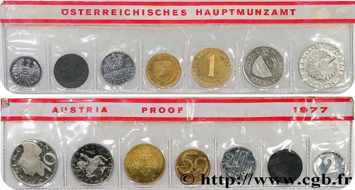 ÖSTERREICH Série Proof 7 Monnaies 1977 Vienne ST 