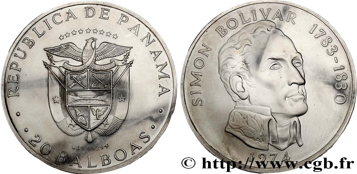 PANAMA 20 Balboas Simon Bolivar 1974  SPL 