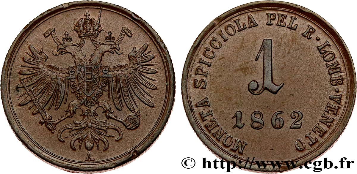 ITALY - LOMBARDY - VENETIA 1 Soldo 1862 Vienne AU 