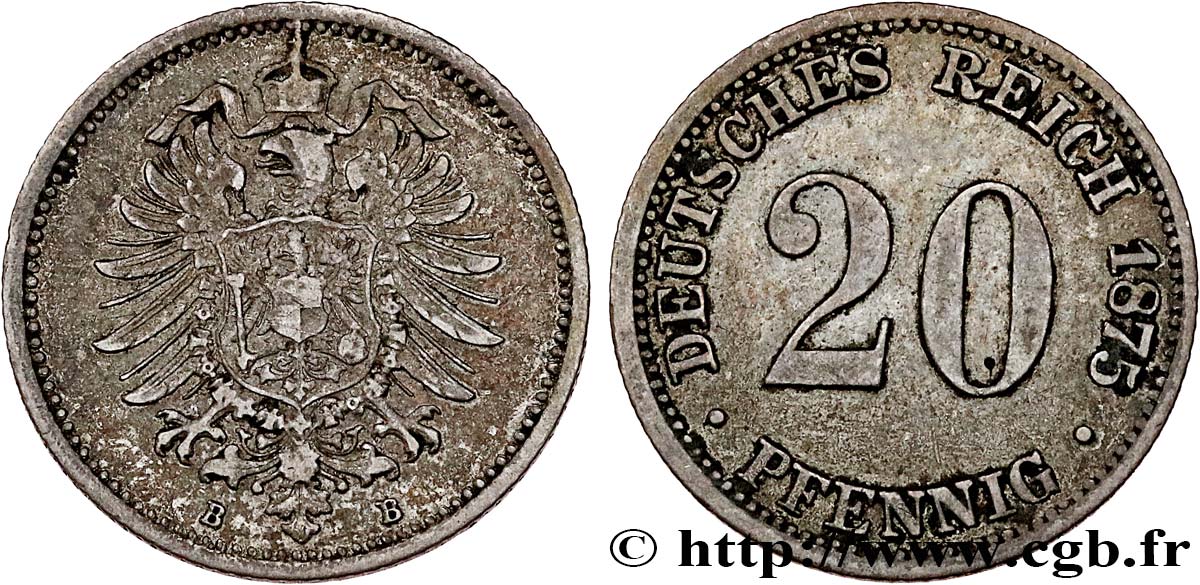 ALLEMAGNE 20 Pfennig aigle impérial héraldique 1875 Hanovre TTB 