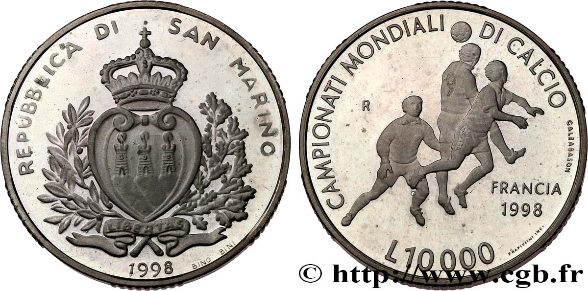 SAINT-MARIN 10.000 Lire Proof Championnat du Monde de football 1998 Rome SPL 