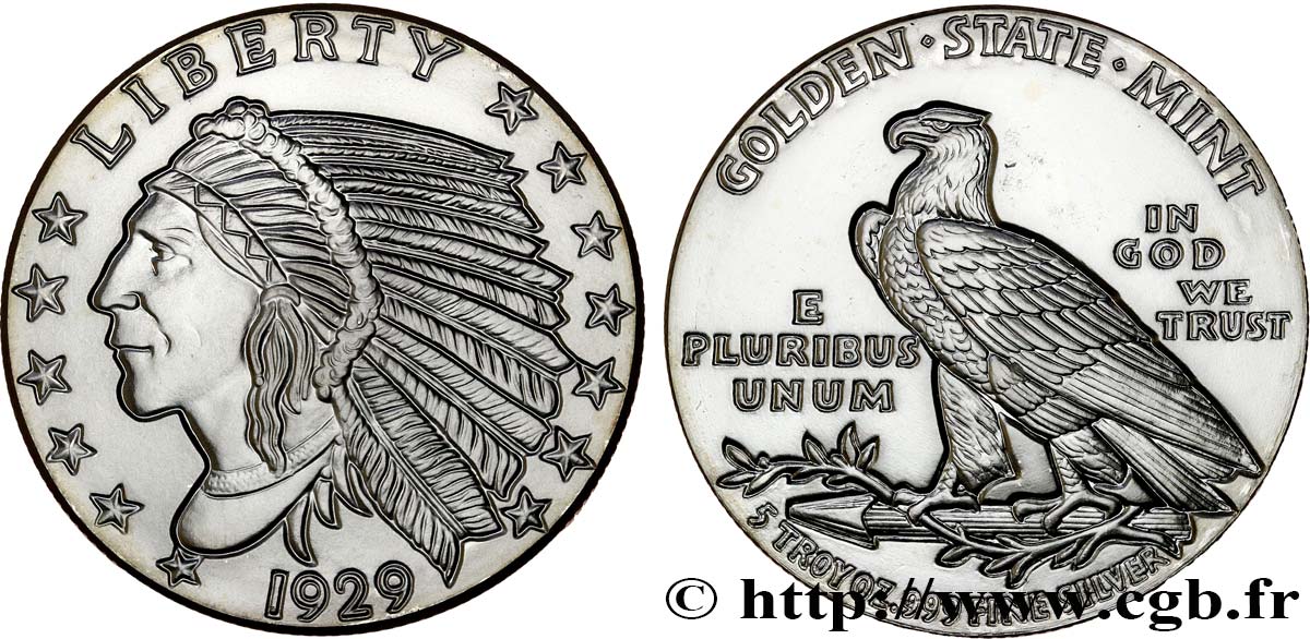 ÉTATS-UNIS D AMÉRIQUE 5 onces d’argent  Indian Head  n.d.  SPL 