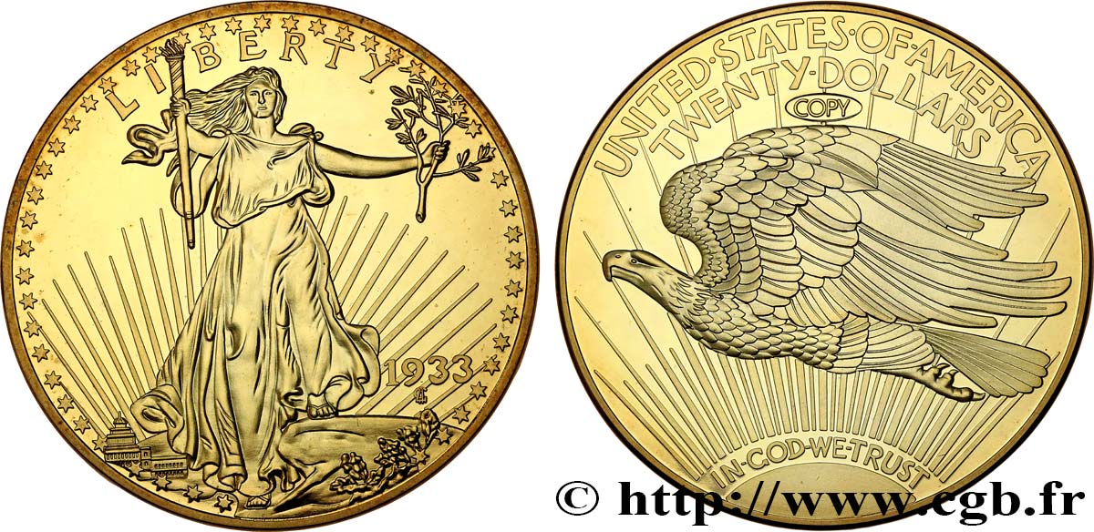 ÉTATS-UNIS D AMÉRIQUE Médaille 20 Dollars  Saint-Gaudens” 1933  SPL 