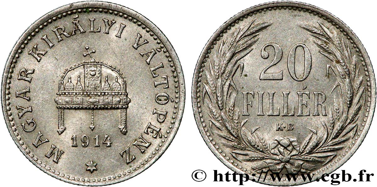 HUNGRíA 20 Filler couronne 1914 Kremnitz - KB MBC+ 